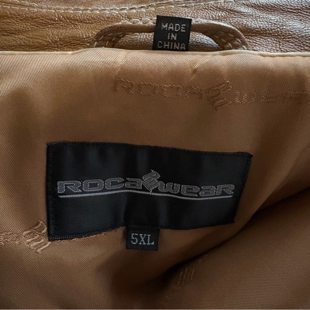 Men’s pre-owned Vintage Tan Rocawear Lamb’s Leather Bomber Coat - Picture 4 of 16